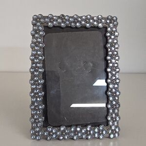 Papyrus Blue Austrian Crystal Floral Design Pewter Picture Frame